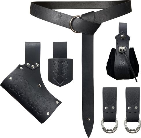 6 PCs Renaissance Belt Costume Medieval Accessories Belt Pouch Skirt Hiking Sword Frog Viking Horn Belt Holster (Brown A) in Saudi Arabia
