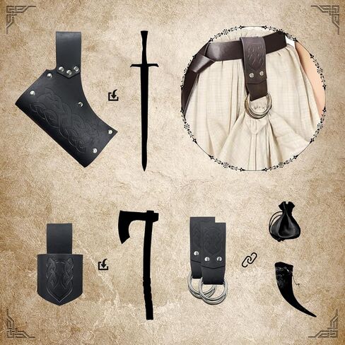 6 PCs Renaissance Belt Costume Medieval Accessories Belt Pouch Skirt Hiking Sword Frog Viking Horn Belt Holster (Brown A) in Saudi Arabia