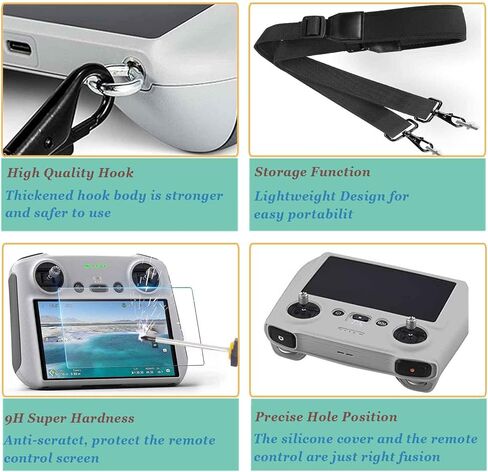 Mini 3 Pro RC Control Silicone Protection Cover + Tempered Glass Screen Protector Film (2pcs) + Lanyard Nylon Braided Neck Strap For DJI Mini 3 Pro RC Remote Controller Accessories (Grey) in Saudi Arabia