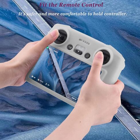 Mini 3 Pro RC Control Silicone Protection Cover + Tempered Glass Screen Protector Film (2pcs) + Lanyard Nylon Braided Neck Strap For DJI Mini 3 Pro RC Remote Controller Accessories (Grey) in Saudi Arabia