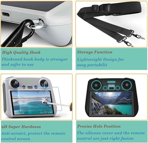Mini 3 Pro RC Control Silicone Protection Cover + Tempered Glass Screen Protector Film (2pcs) + Lanyard Nylon Braided Neck Strap For DJI Mini 3 Pro RC Remote Controller Accessories (Grey) in Saudi Arabia