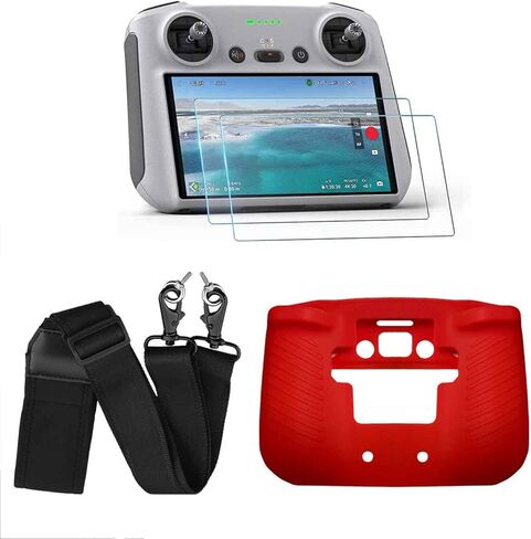 Mini 3 Pro RC Control Silicone Protection Cover + Tempered Glass Screen Protector Film (2pcs) + Lanyard Nylon Braided Neck Strap For DJI Mini 3 Pro RC Remote Controller Accessories (Grey) in Saudi Arabia