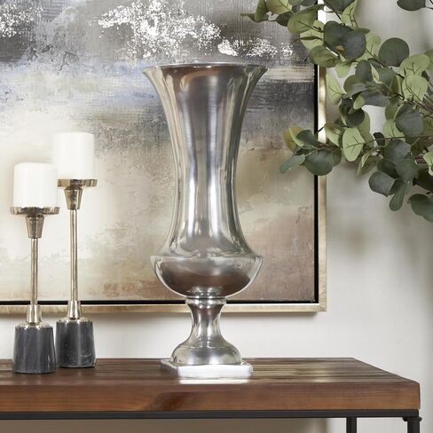 Deco 79 Aluminum Metal Decorative Vase Pedestal Trumpet Centerpiece Vase, Flower Vase for Home Decoration 9" x 9" x 21", Silver in Saudi Arabia