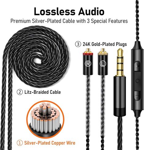 Vibes 202MC Wired Earbuds - HiFi In Ear Monitor Headphones – Noise Isolating Ear Buds w/ Mic - Clear Sound, Deep Bass & Comfort-Fit Earphones - MMCX to USB-C, Silver Plated Cable - Premium Carry Case in Saudi Arabia