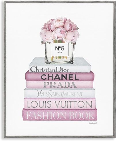 Stupell Industries Pink Rose Bouquet and Fashion Designer Bookstack Wall Art, 10x15, White in Saudi Arabia