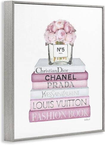 Stupell Industries Pink Rose Bouquet and Fashion Designer Bookstack Wall Art, 10x15, White in Saudi Arabia