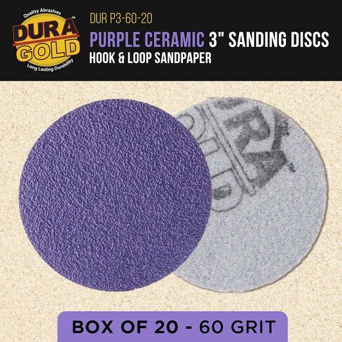 Dura-Gold Premium 600 Grit 3" Purple Film Ceramic Sanding Discs, Box of 30 - Hook & Loop Backing Sandpaper for DA Sander, Drill, Grinder, Rotary Tool - Sand Auto Body Paint, Metal, Wood, Woodworking in Saudi Arabia