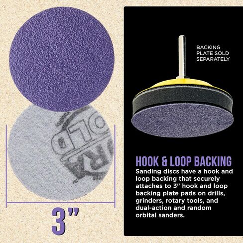 Dura-Gold Premium 600 Grit 3" Purple Film Ceramic Sanding Discs, Box of 30 - Hook & Loop Backing Sandpaper for DA Sander, Drill, Grinder, Rotary Tool - Sand Auto Body Paint, Metal, Wood, Woodworking in Saudi Arabia