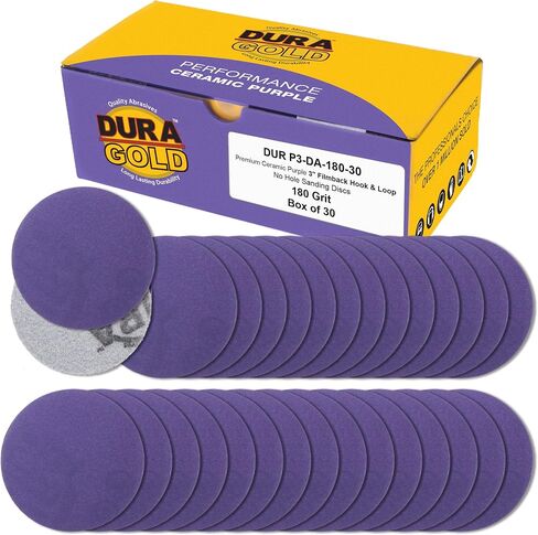 Dura-Gold Premium 600 Grit 3" Purple Film Ceramic Sanding Discs, Box of 30 - Hook & Loop Backing Sandpaper for DA Sander, Drill, Grinder, Rotary Tool - Sand Auto Body Paint, Metal, Wood, Woodworking in Saudi Arabia