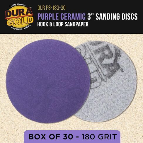 Dura-Gold Premium 600 Grit 3" Purple Film Ceramic Sanding Discs, Box of 30 - Hook & Loop Backing Sandpaper for DA Sander, Drill, Grinder, Rotary Tool - Sand Auto Body Paint, Metal, Wood, Woodworking in Saudi Arabia