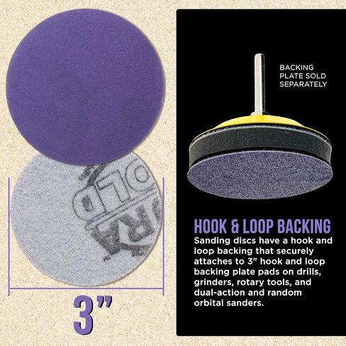 Dura-Gold Premium 600 Grit 3" Purple Film Ceramic Sanding Discs, Box of 30 - Hook & Loop Backing Sandpaper for DA Sander, Drill, Grinder, Rotary Tool - Sand Auto Body Paint, Metal, Wood, Woodworking in Saudi Arabia