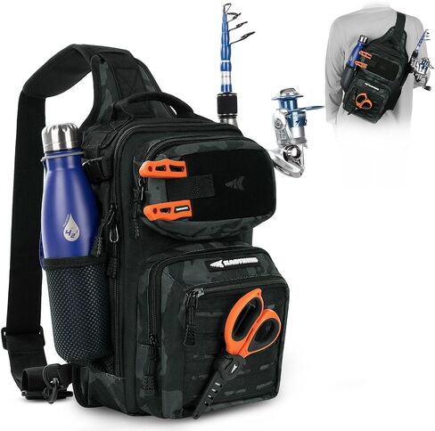 KastKing Blowbak Fishing Sling Bag, Fishing Backpack with Rod Holder | Fishing Bag Storge Fishing Gear, Gift for Men, Molle System, Water-Resistant Material in Kuwait