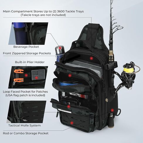 KastKing Blowbak Fishing Sling Bag, Fishing Backpack with Rod Holder | Fishing Bag Storge Fishing Gear, Gift for Men, Molle System, Water-Resistant Material in Kuwait