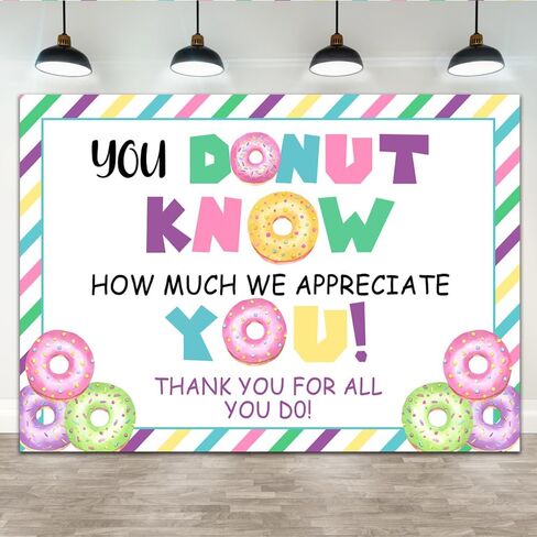 Lofaris 7x5ft Doughnut Thank You Backdrop You Donut Know How Much We Appreciate You Background Thanks for Staff Employee Teachers Doctor Colored Stripes Photography Party Decoration Banner Supplies in Saudi Arabia