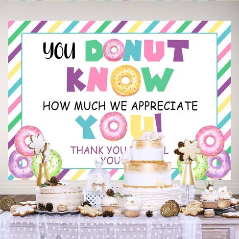 Lofaris 7x5ft Doughnut Thank You Backdrop You Donut Know How Much We Appreciate You Background Thanks for Staff Employee Teachers Doctor Colored Stripes Photography Party Decoration Banner Supplies in Saudi Arabia