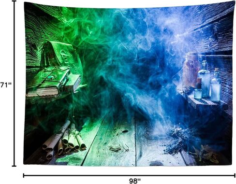 beleco 7x5ft النسيج مختبر الكيمياء خلفية السحرية الساحرة كوخ مع الجرع، مخطوطات، كتب، الأزرق الأخضر الدخان خلفية هالوين مختبر حزب الزينة جنون العلوم خلفية راية صور الدعائم in Saudi Arabia