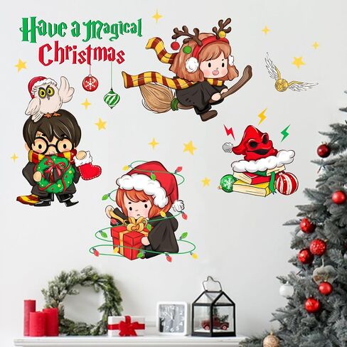 Mfault Have a Magic Christmas Wall ملصقات لاصقة، عيد الميلاد السحري المعالج الوحش كتاب البومة ديكورات الأطفال الصبي الفتيات غرفة نوم الفن، السنة الجديدة 2025 المنزل المطبخ غرفة المعيشة ديكور هدايا العيد in Saudi Arabia