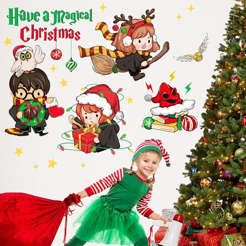 Mfault Have a Magic Christmas Wall ملصقات لاصقة، عيد الميلاد السحري المعالج الوحش كتاب البومة ديكورات الأطفال الصبي الفتيات غرفة نوم الفن، السنة الجديدة 2025 المنزل المطبخ غرفة المعيشة ديكور هدايا العيد in Saudi Arabia