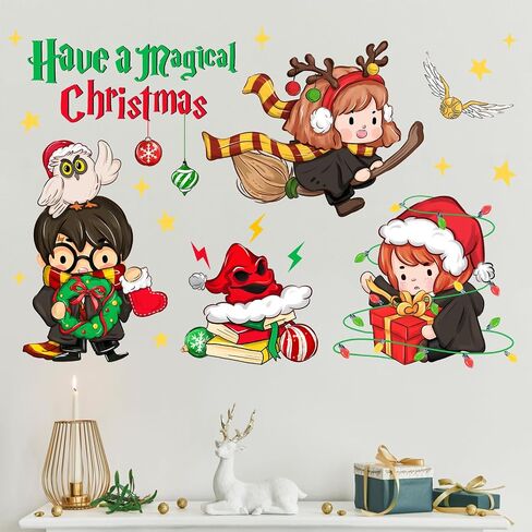 Mfault Have a Magic Christmas Wall ملصقات لاصقة، عيد الميلاد السحري المعالج الوحش كتاب البومة ديكورات الأطفال الصبي الفتيات غرفة نوم الفن، السنة الجديدة 2025 المنزل المطبخ غرفة المعيشة ديكور هدايا العيد in Saudi Arabia