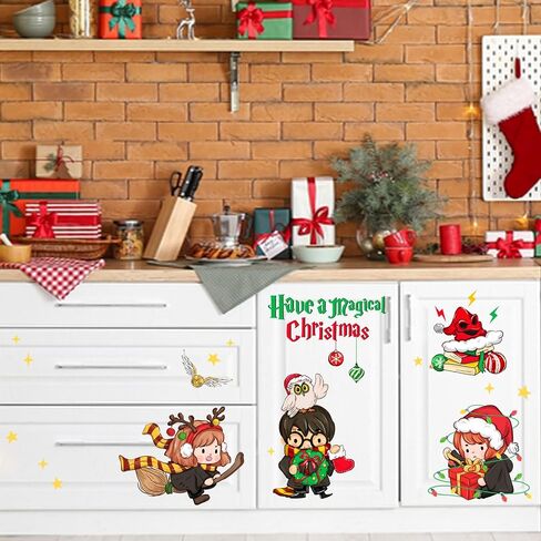 Mfault Have a Magic Christmas Wall ملصقات لاصقة، عيد الميلاد السحري المعالج الوحش كتاب البومة ديكورات الأطفال الصبي الفتيات غرفة نوم الفن، السنة الجديدة 2025 المنزل المطبخ غرفة المعيشة ديكور هدايا العيد in Saudi Arabia