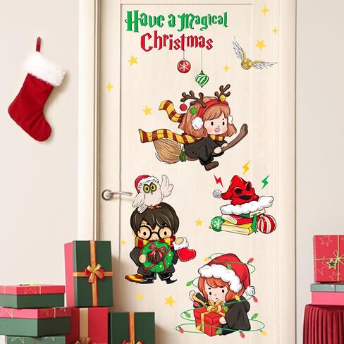 Mfault Have a Magic Christmas Wall ملصقات لاصقة، عيد الميلاد السحري المعالج الوحش كتاب البومة ديكورات الأطفال الصبي الفتيات غرفة نوم الفن، السنة الجديدة 2025 المنزل المطبخ غرفة المعيشة ديكور هدايا العيد in Saudi Arabia