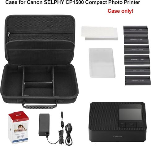 Elonbo Carrying Case for Canon SELPHY CP1500 Compact Photo Printer, Portable Bluetooth Instant Print Camera Storage Holder Bag, Mesh Bag Fits Zink Photo Paper Cable, Black+Inside Black in Saudi Arabia