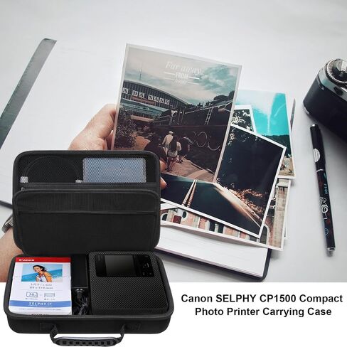Elonbo Carrying Case for Canon SELPHY CP1500 Compact Photo Printer, Portable Bluetooth Instant Print Camera Storage Holder Bag, Mesh Bag Fits Zink Photo Paper Cable, Black+Inside Black in Saudi Arabia