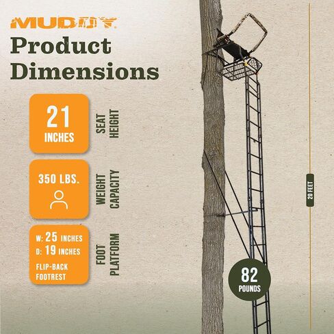 Muddy MLS1550 Skybox Deluxe 20' Tall Single Steel Ladder Tree Stand with Adjustable Padded Shooting Rail for Big Game & Hunting in Saudi Arabia