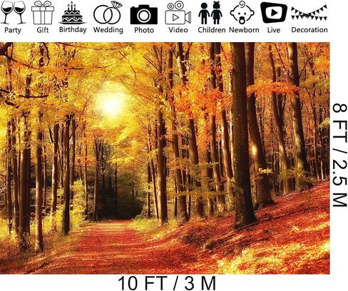 10x8ft أشجار القيقب خلفية الخريف الغابات مسار الأوراق المتساقطة طبيعة المناظر الطبيعية التصوير خلفية ضوء الشمس صباح توهج الحصاد حزب التخييم عيد ميلاد السفر الزفاف صور استوديو الدعامة in Saudi Arabia