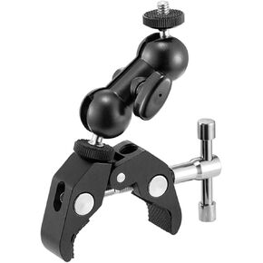 WANBY Double Ballhead Magic Arm Camera Clamp Mount Monitor Mount Bracket with Super Clamp with 1/4" and 3/8" Thread for DSLR Camera Rig, LCD Monitor, LED Flash Lights