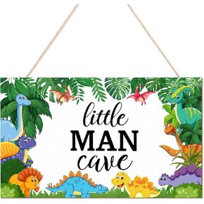 Little Man Cave Sign for Boys Room Decor,Dinosaur Hanging Boys Bedroom Decor for Kids,Boys Bedroom Wall Decor