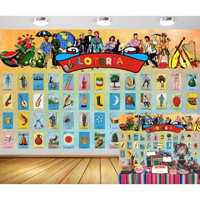 Loteria Mexican Bingo Party Decorations Backdrop Mexican Bingo Game Background for Photo Studio Vintage Style Party Supplies for Adults 7x5 ft 63
