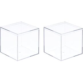 MECCANIXITY Clear Acrylic Plastic Storage Box Square Cube Display Case with Lid, 5.1x5.1x5.1cm Container Box for Small Item, Pack of 2