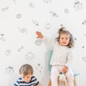 Space Galaxy Wall Decals Peel and Stick for Kids, Baby Bedroom Nursery and Living Room. 40 pcs. Adhesive Vinyl Wall Stickers Decor (Navy Blue)