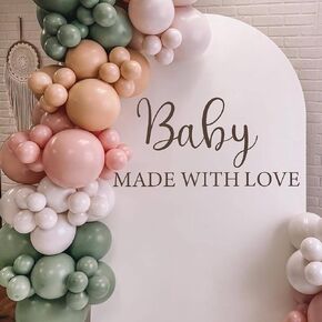 Baby Made with Love for Balloon Arch Decal - Baby Shower Decal Sign, Made with Love for Newborn Sticker (Made with Love Decal)