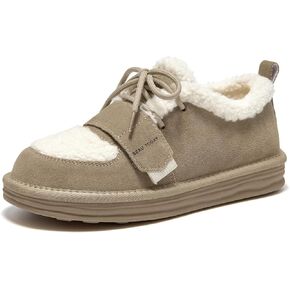 BEAU TODAY Snow Sneakers for Women, Suede Platform Sneakers Womens Warm Fur Lined Fashion Sneakers Slip-on Comfortable Winter Flat Shoes