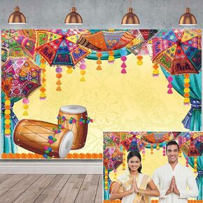India Pooja Traditional Backdrop Diwali Orange Flower Marigold Marriage Traditional Festival Photography Background Hindu Curtain Bridal Shower Wedding Party Decorations Banner 7x5FT