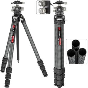 ST6C Carbon Fiber Tripod with 40mm Low Profile Ball Head, Lightweight Compact Carbon Fiber Travel Tripod, Professional Heavy Duty Tripod Stand for DSLR Camera, Camcorder, Max Load 44lbs/20kg