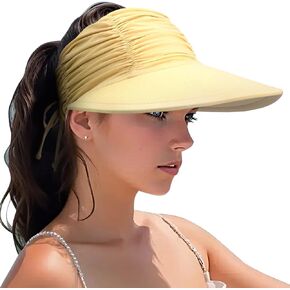 Women Visor Sun Hat Adjustable Foldable Wide Brim Sun Hats Summer UPF 50+ UV Protection Visor Cap for Outdoor Beach