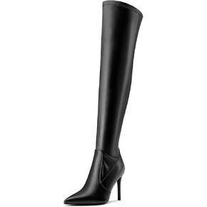 DearOnly Womens Pointed Toe Over The Knee High Boots Stiletto High Heel Wide Calf Thigh High Boots Side Zipper Long Stretch Sexy Boots 3.9 Inches Heels