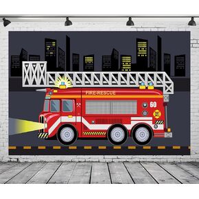 BELECO 7x5ft Fabric Firetruck Backdrop Cartoon Fire Truck Fire-Rescue Boys Fireman Birthday Super City Background Firetruck Party Decorations Cake Table Decor Banner Kids Firefighter Photo Props