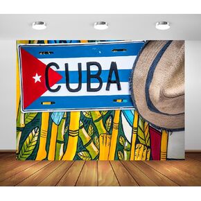 BELECO 7x5ft Fabric Cuba Backdrop Cuban Flag and Straw Hat Background for Cuba Havana Party Decorations Portrait Shoot Photo Studio Props