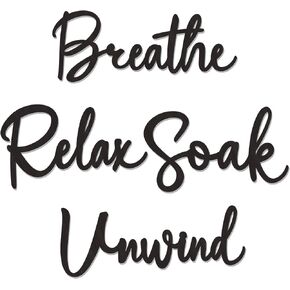 4 Pcs Bathroom Decor Wooden Bathroom Wall Sign Black Bathroom Decor Relax Unwind Soak Breathe Wall Art Fresh Hollow Sign for Bathroom Washing Room Laundry Room Toilet (Cosy)