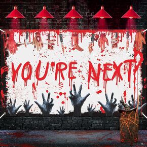 Halloween Banner Party Decorations Scary Happy Halloween Yard Banner Sign Backdrop You're Next with Hands Shadow Photography Background for Men Women Kids Vampire Party Decor Outdoor Banner 71x44inch