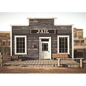 BELECO Fabric 7x5ft Western Jail Backdrop Rustic Western Town Wooden Prison Backdrop Wild West Cowboys Photo Background Police Jail Party Decorations Halloween Jail Prison Decor Studio Props