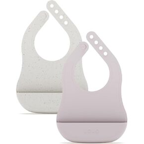 Lalo The Bib - Waterproof, Non-Toxic Silicone Baby Bib with Adjustable Neck Band & Silicone Food Pouch Catcher, Set of 2 - Lavender