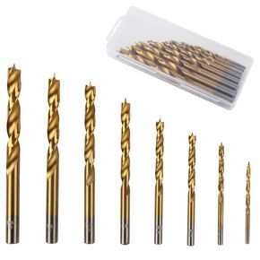 JONMON Brad Point Drill Bits, 3-10mm Titanium Coated High Speed Steel 135 Degree Tip Point Spiral Twist Metric Drill Bits Wood Working Tool for Hardwood or Softwood, 8Pcs