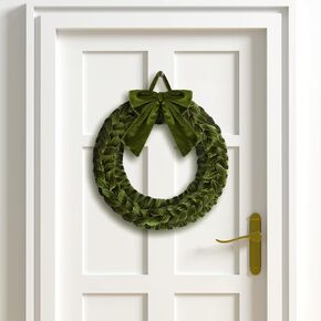 Barydat Christmas Velvet Wreath 14" Christmas Wreaths for Front Door Velvet Christmas Wreath Ornament with Bow for Christmas Party Table Fireplaces Porch Walls New Years Home Decor(Green)