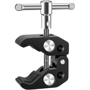 Camera Clamp Mount Super Clamp with 5 x 1/4" and 3/8" Threaded Holes - Clip Clamp for Cameras, Umbrellas, Tripods, Hooks, Shelves, Plate Glass, Cross Bars, Light Stand, Photography Accessories