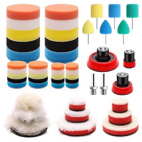 وسادة تلميع 50 قطعة من وسادات التلميع ذات الحجم المختلط لمجموعة تلميع السيارة مع دعامة خيط 5/8-11، ومحولات و6 قطع من وسادات التلميع التفصيلية، مرفق ملمع عازل للحفر للتلميع وإزالة الشعر بالشمع in Kuwait